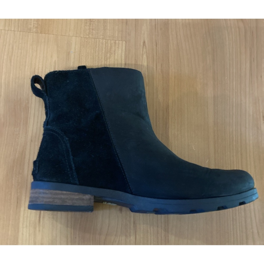 SOREL Emelie Boots Womens 7 BLACK Nubuck Suede Waterproof Zip Ankle Booties